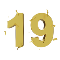 gold 19 number with confetti png