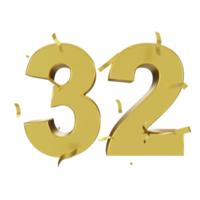 oro 32 numero con coriandoli png