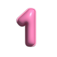 número 1 rosado alfabeto lustroso png