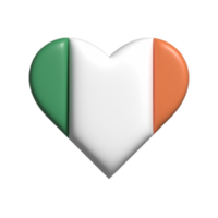 Ireland heart flag shape. 3d render png