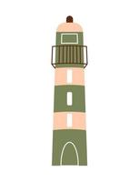 Lighthouse on white isolated background. Illustration of beacon. Navy marine navigation. vector