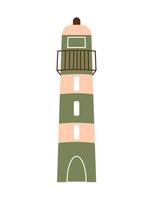 Lighthouse on white isolated background. Illustration of beacon. Navy marine navigation. vector