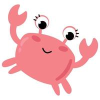 Cute hand drawn pink crab. White background, isolate. Vector illustration.