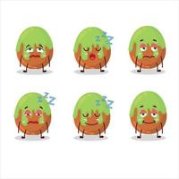 dibujos animados personaje de choco verde caramelo con soñoliento expresión vector