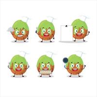 dibujos animados personaje de choco verde caramelo con varios cocinero emoticones vector