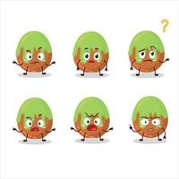 Cartoon character of choco green candy with what expression vector
