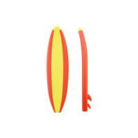 3d render yellow and red surfboard. 3d rendering surfboard on white background. 3d render surfboard illustration. png