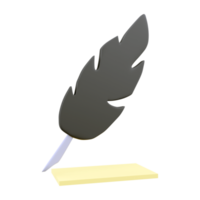 3d render of bird quill icon on white background. 3D render quill icon. 3d render feather icon png