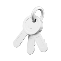 3D render icon Door keys isolated on white - 3d render metalic color key icon on white background. 3D render key icon png