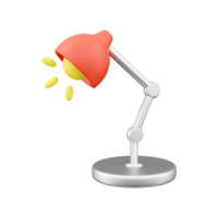 3d render Table lamp with light bulb 3d icon. Volumetric equipment on blue leg. Interior design for lighting workplace at home and in office. 3d render table lamp icon on white. png