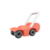 3d render red lawn mower. 3d rendering red lawn mower. 3d render red lawn mower illustration on white background. png