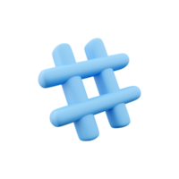 3d render hashtag. 3d Renderização octothorpe. 3d render azul hashtag em branco fundo. png