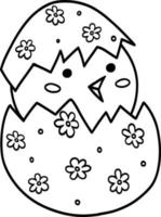 Illustration of a chicken hatched from an egg. Black and white vector illustration. A contour-style icon for a website or mobile application, holiday and Easter, vector graphics with editable strokes.