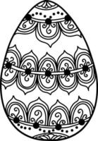 Black and white Easter egg with a beautiful pattern. Vector illustration of an Easter egg in mandala style. Detailed pattern of black contour flowers on a white background