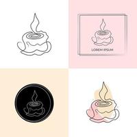 Set of minimalistic continuous line burning aroma and spa candle for the logo in various designs. Candle in one line style. vector