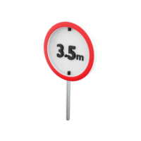 3D render Traffic sign allowed up to 3.5 meters high icon. 3D render icon Traffic sign allowed up to 3.5 meters high on white background. png