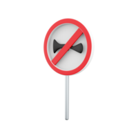 3d render no horn road sign isolated on white background. Crossed signal horn icon, prohibition of harsh sounds. Prohibit ringing. 3d rendering signal horn cartoon icon. png