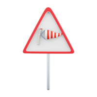 3D render Sudden side cross winds likely ahead road sign, isolated traffic warning flying sock crosswinds sidewind signage, hazard danger windsock icon 3d render wind road sign icon on white. png