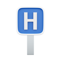 3d render Hospital direction road sign on white background. 3d rendering hospital road sign, cartoon icon. png