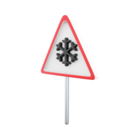 3D render illustration of triangle road sign for cold icon. 3D render snow road sign icon on white background. png
