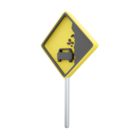 3D render icon Landslide, Caution falling rocks. 3d render falling rocks road sign icon. png