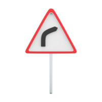 3d hacer de un Reino Unido advertencia de un Derecha mano curva adelante la carretera signo. 3d hacer dibujos animados Derecha mano curva adelante la carretera firmar icono. png