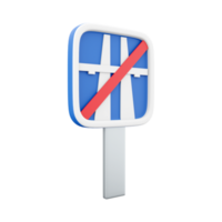 3d render end of motorway traffic sign. 3d of end of highway road sign. 3d rendering freeway finish symbol, cartoon icon. png