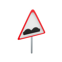 3d render Road sign Warning Uneven road. In Red Triangle image of bad cover with pits. 3d rendering Road sign Warning Uneven road cartoon icon. png