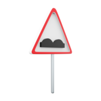 3d render Road sign Warning Uneven road. In Red Triangle image of bad cover with pits. 3d rendering Road sign Warning Uneven road cartoon icon. png