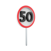 3d hacer la carretera firmar en velocidad límite a 50 km H. 3d representación velocidad límite a 50 km velocidad límite a 50 km dibujos animados icono. png