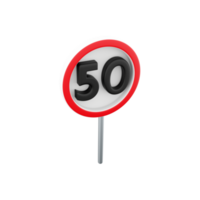 3d render Road sign in speed limit at 50 km h. 3d rendering speed limit at 50 km speed limit at 50 km cartoon icon. png