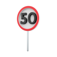 3d hacer la carretera firmar en velocidad límite a 50 km H. 3d representación velocidad límite a 50 km velocidad límite a 50 km dibujos animados icono. png