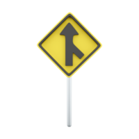 3d render The traffic sign merges with the right lane. Warning to motorists on the road. 3d rendering The traffic sign merges with the right lane cartoon icon. png