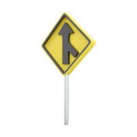 3d render The traffic sign merges with the right lane. Warning to motorists on the road. 3d rendering The traffic sign merges with the right lane cartoon icon. png