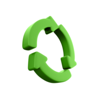 3D render arrows moving in green circle. 3D render circle arrow icon on white background. png