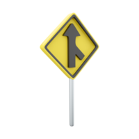 3d render The traffic sign merges with the right lane. Warning to motorists on the road. 3d rendering The traffic sign merges with the right lane cartoon icon. png