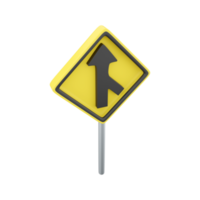 3d render The traffic sign merges with the right lane. Warning to motorists on the road. 3d rendering The traffic sign merges with the right lane cartoon icon. png