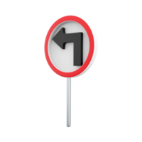 3d render Traffic Sign, Turn left ahead sign on white background. 3d rendering Turn left ahead sign, cartoon icon. png