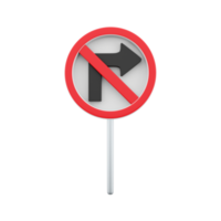 3d render não certo virar estrada sign.3d Renderização não certo virar estrada placa desenho animado ícone. png