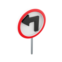 3d render Traffic Sign, Turn left ahead sign on white background. 3d rendering Turn left ahead sign, cartoon icon. png