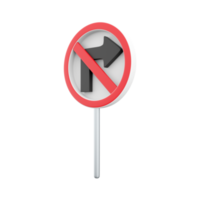 3d render No Right Turn Road Sign.3d rendering No Right Turn Road Sign cartoon icon. png