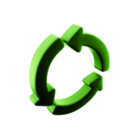 3D render arrows moving in green circle. 3D render circle arrow icon on white background. png