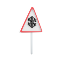 3D render illustration of triangle road sign for cold icon. 3D render snow road sign icon on white background. png