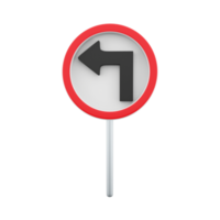 3d render Traffic Sign, Turn left ahead sign on white background. 3d rendering Turn left ahead sign, cartoon icon. png