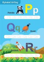 Learning and tracing alphabets with cute animals like apple, airplane, bee, ball, cat, cow, duck, doll, elephant, egg vector