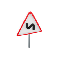 3d render road sign, left reverse bend. 3d rendering road sign left reverse bend cartoon icon. png