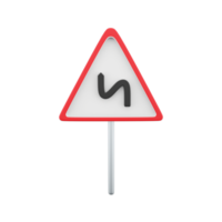 3d render road sign, left reverse bend. 3d rendering road sign left reverse bend cartoon icon. png