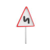 3d render road sign, left reverse bend. 3d rendering road sign left reverse bend cartoon icon. png