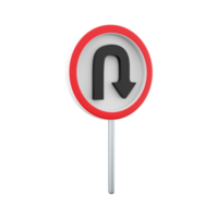 3d render Prohibition Sign U-turn. 3d rendering Prohibition Sign U-turn cartoon icon. png