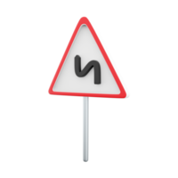 3d render road sign, left reverse bend. 3d rendering road sign left reverse bend cartoon icon. png